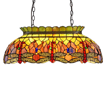 Start2Finish Anisoptera Purity Tiffany-style dragonfly 3-light ceiling pendant, 28-inch wide decorative lighting fixture.