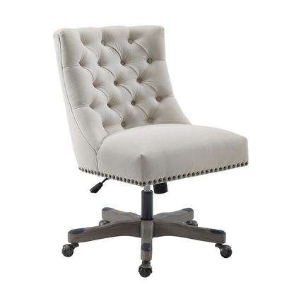 Della Natural Office Chair by Start2Finish with beige fabric upholstery and adjustable armrests in a modern workspace setting.