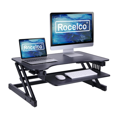 Start2Finish Rocelco 32-inch height adjustable standing desk, modern furniture with a sleek surface and adjustable height mechanism.
