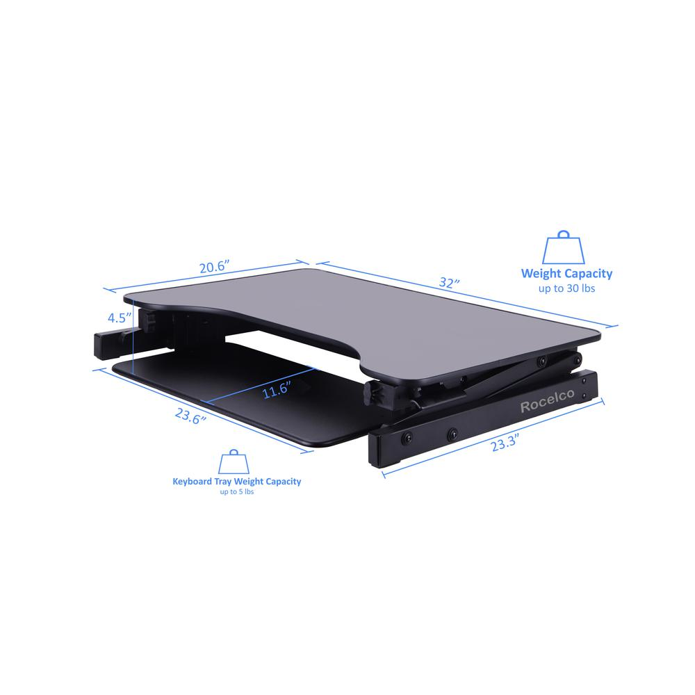 Start2Finish Rocelco 32-inch height adjustable standing desk, modern furniture with a sleek adjustable surface for ergonomic work.