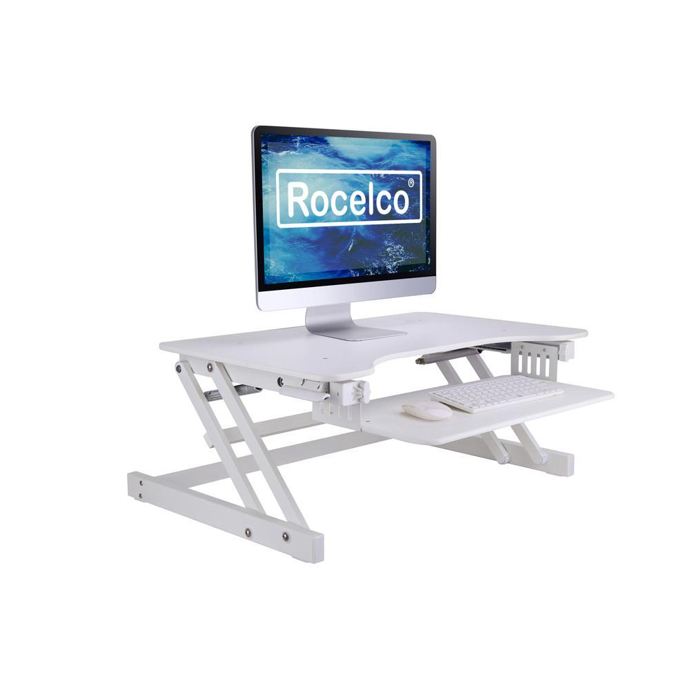 Start2Finish Rocelco 32-inch height adjustable standing desk with ergonomic surface and modern design for flexible workspace use.