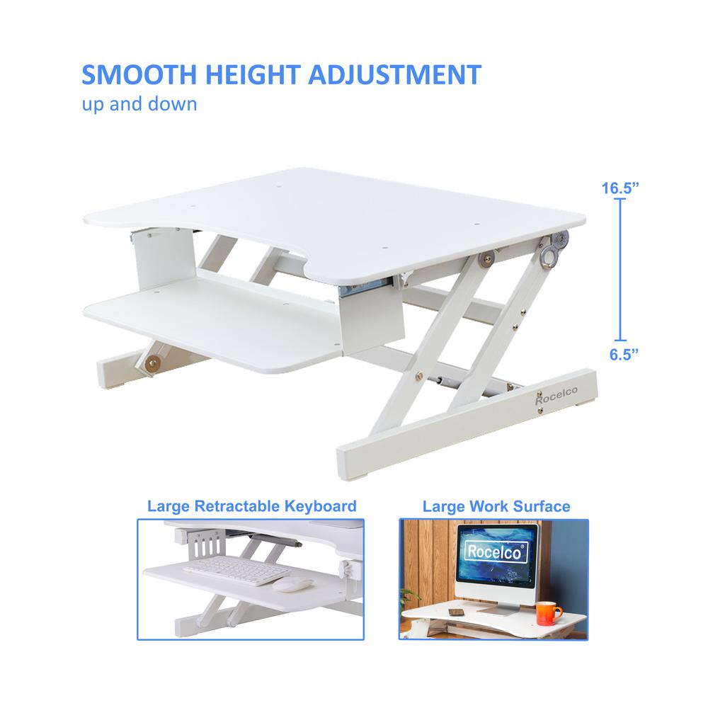 Start2Finish Rocelco 32-inch height adjustable standing desk with sleek design and sturdy metal frame for ergonomic workspace.
