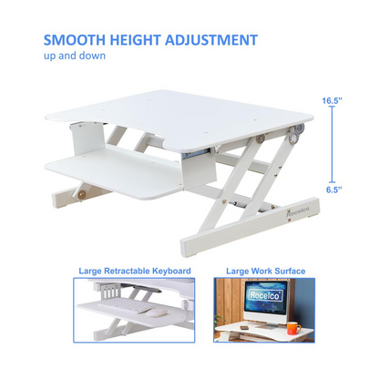 Start2Finish Rocelco 32-inch height adjustable standing desk with sleek design and sturdy metal frame for ergonomic workspace.