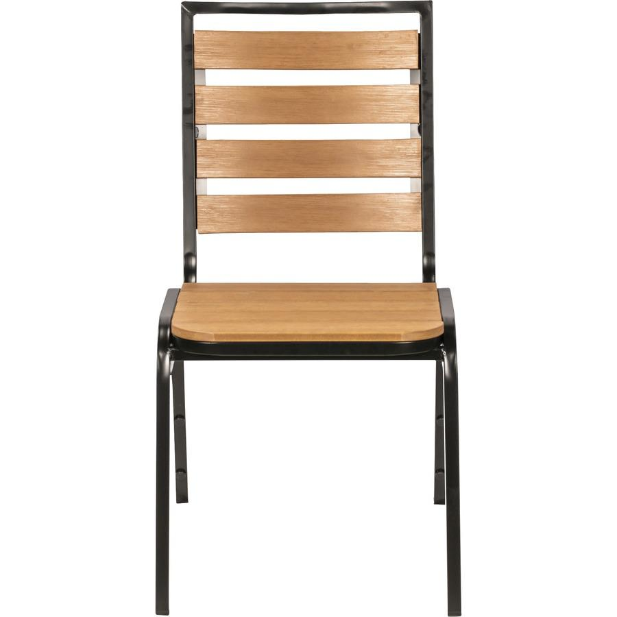Start2Finish Lorell faux wood outdoor chairs with teak faux wood seats and backs, four-legged base, set of four.