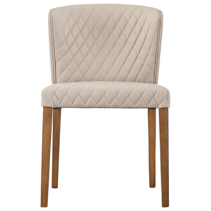 Pair of Start2Finish Albie faux leather dining side chairs with diamond stitching, featuring a sleek modern design and sturdy metal legs.