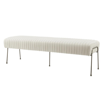 Start2Finish Merritt Velvet Pleated Bench with tufted cushion and wooden legs, elegant furniture piece for living room or bedroom.