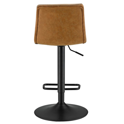 Pair of Start2Finish Jayden faux leather low back gaslift bar stools with chrome bases and adjustable height seats.