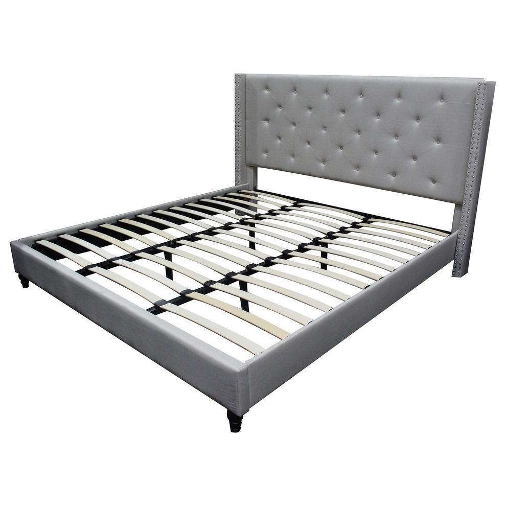 Gray upholstered wingback East King platform bed with fabric, featuring a sturdy frame and elegant design from Best Master by Start2Finish.