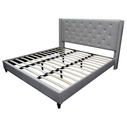 Gray upholstered wingback East King platform bed with fabric, featuring a sturdy frame and elegant design from Best Master by Start2Finish.