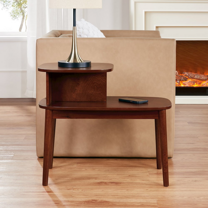 Maxwell Mid Century 2 Tier Chairside End Table by Start2Finish, featuring wood finish and modern design with two functional shelves.