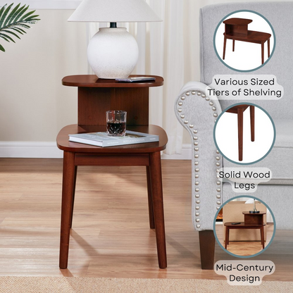 Maxwell Mid Century 2 Tier Chairside End Table by Start2Finish showing wooden frame with two shelves and mid-century modern design