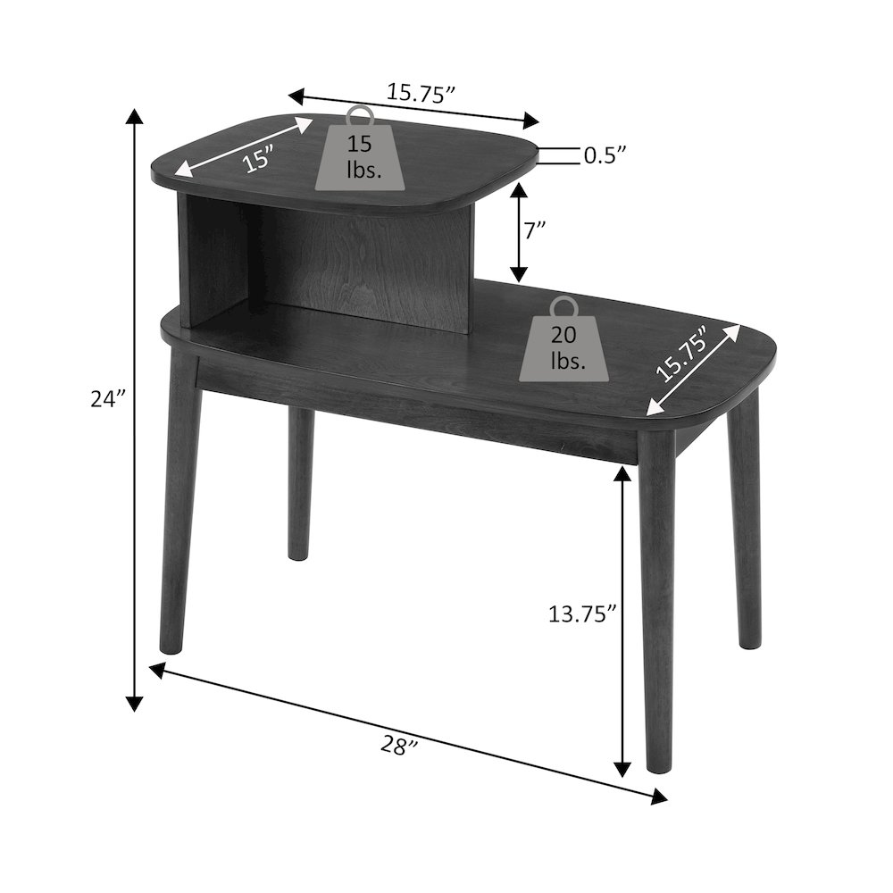 Maxwell Mid Century 2 Tier Chairside End Table by Start2Finish with wooden finish and modern design, featuring two spacious shelves