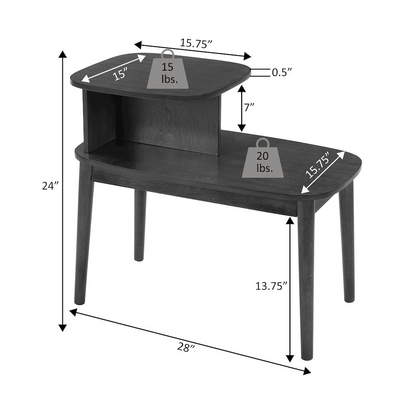 Maxwell Mid Century 2 Tier Chairside End Table by Start2Finish with wooden finish and modern design, featuring two spacious shelves