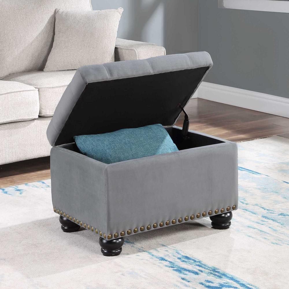 Start2Finish 5th Avenue Storage Ottoman, beige fabric furniture piece with a cushioned top and hidden storage compartment.