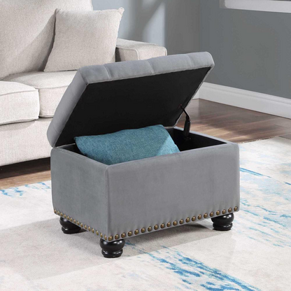 Start2Finish 5th Avenue Storage Ottoman, beige fabric furniture piece with a cushioned top and hidden storage compartment.