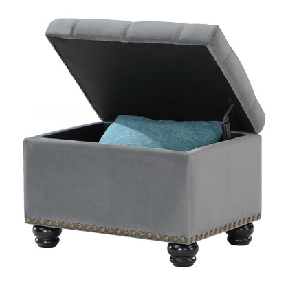 Start2Finish 5th Avenue Storage Ottoman showing soft fabric upholstery and a sturdy wooden frame for versatile furniture.
