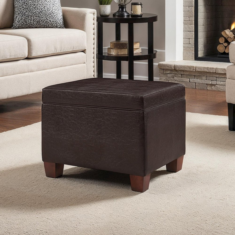 Start2Finish Madison Storage Ottoman in neutral fabric, showing a cushioned top with hidden storage compartment.