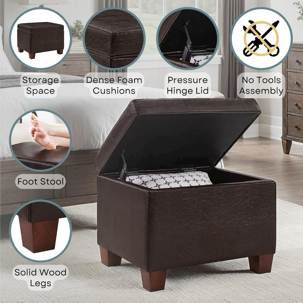Start2Finish Madison storage ottoman showing a beige fabric furniture piece with cushioned top and hidden storage compartment.