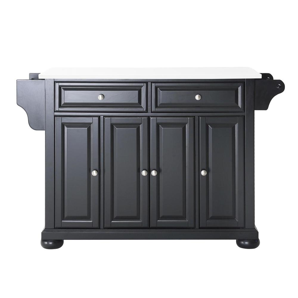 Start2Finish Alexandria stone top full-size kitchen island with storage and wheels, featuring a sturdy wooden frame and a polished stone countertop.