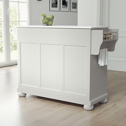 Start2Finish Alexandria stone top full size kitchen island with storage and wheels, modern furniture for kitchen workspace.