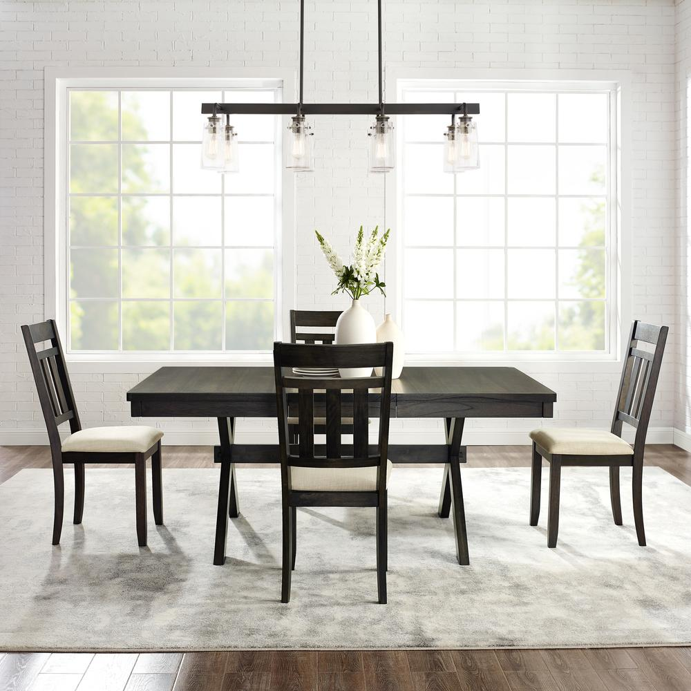 Start2Finish Hayden 5-piece dining table set with four slat back chairs, showcasing a modern wooden dining furniture set.
