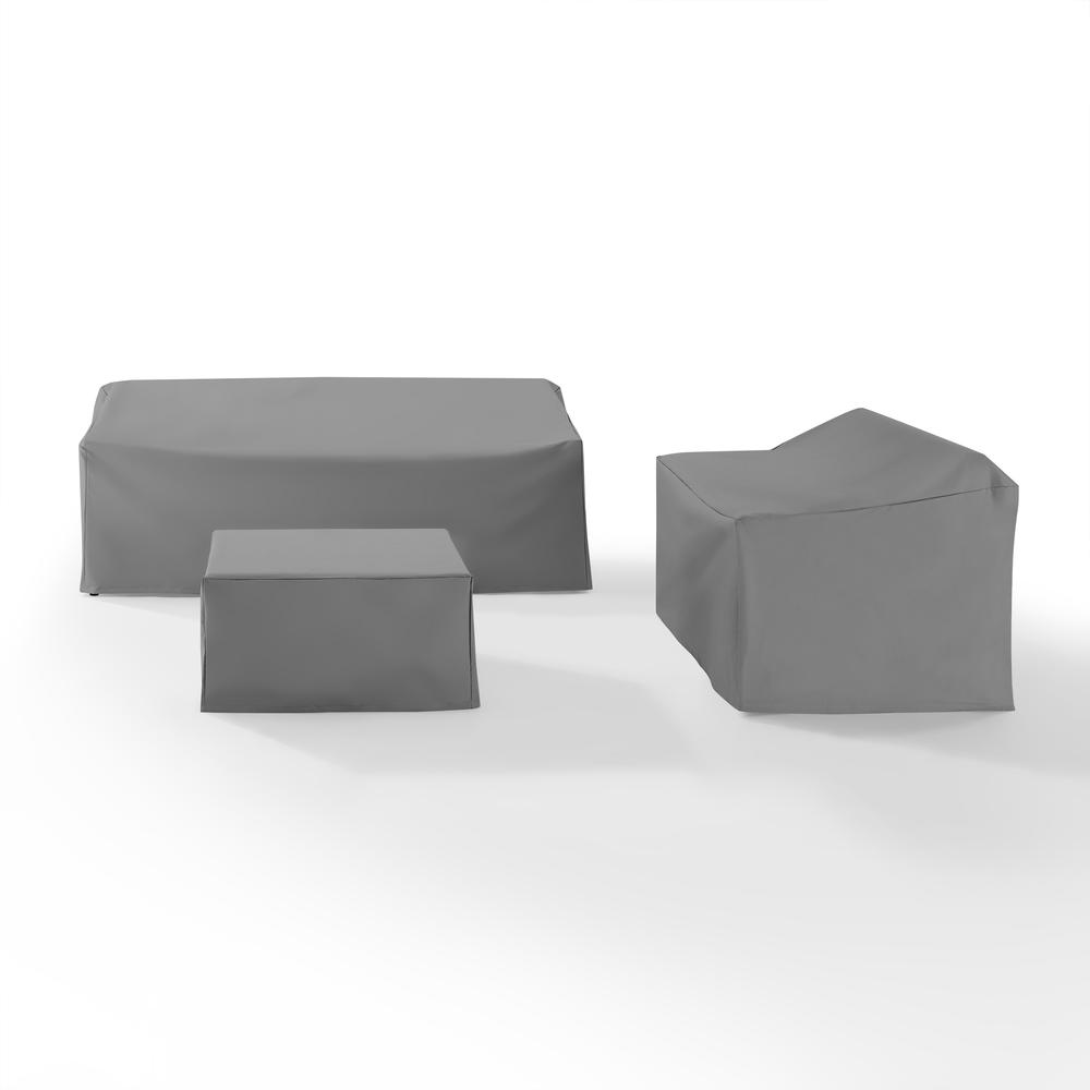 Start2Finish 3-piece outdoor furniture cover set with loveseat, sofa, and square table/ottoman covers visible in the image.