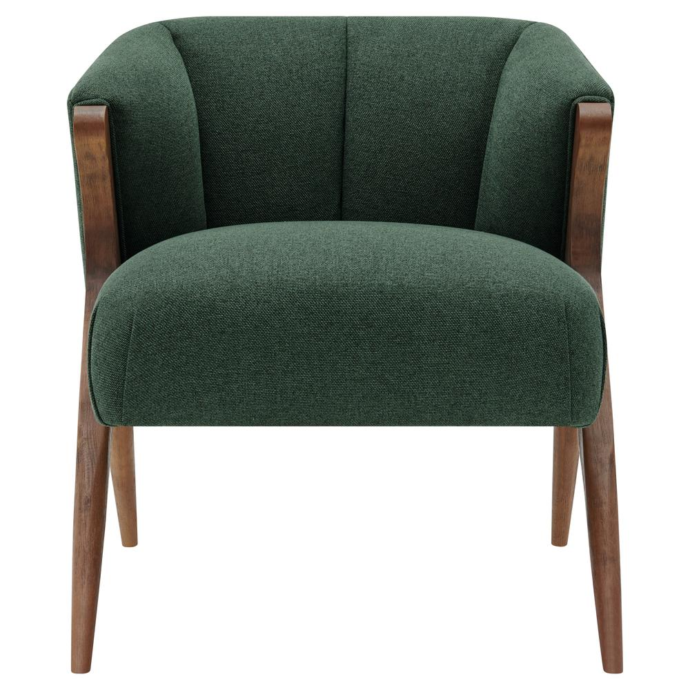 Brown fabric accent chair with wooden legs from Start2Finish, showcasing a stylish and comfortable furniture piece.