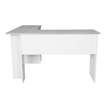 Start2Finish Techni Mobili modern L-shaped desk with side shelves in grey, featuring a sleek workspace with organized storage.