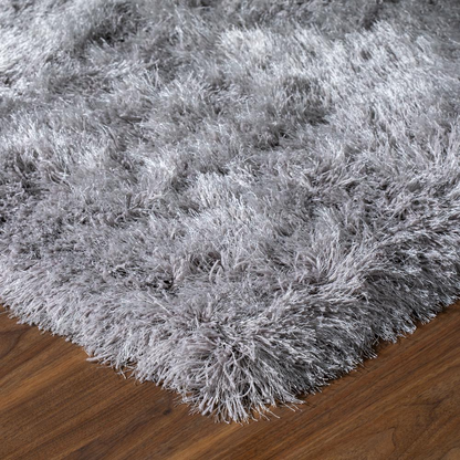 Start2Finish Impact IA100 Silver 8x10 rug with intricate geometric pattern in silver and gray tones on a neutral background.