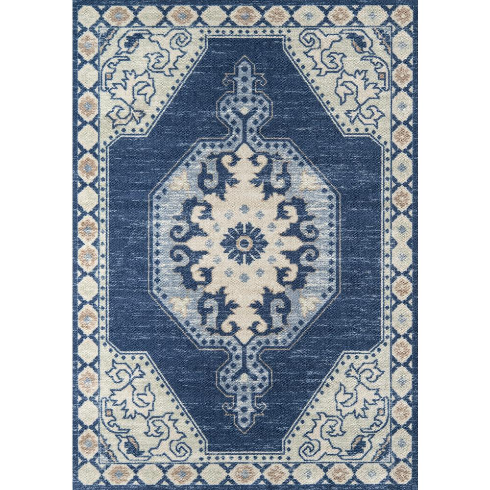 Start2Finish navy rectangle area rug with traditional pattern, measuring 2 by 3 feet, featuring a classic design on a navy background.