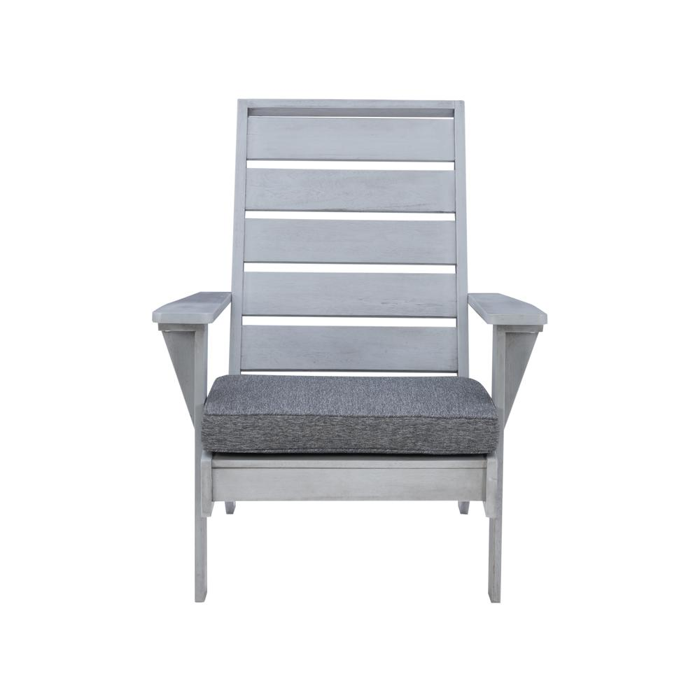 Gray outdoor chair by Start2Finish with metal frame and fabric seat, suitable for patio or garden use.