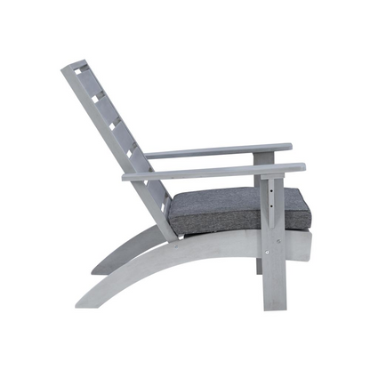 Gray outdoor chair by Rockport, featuring a sturdy frame and comfortable seat, ideal for outdoor patio or garden use.