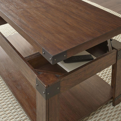 Start2Finish Arusha lift top cocktail table with wood finish and storage space, ideal for living room or lounge area.