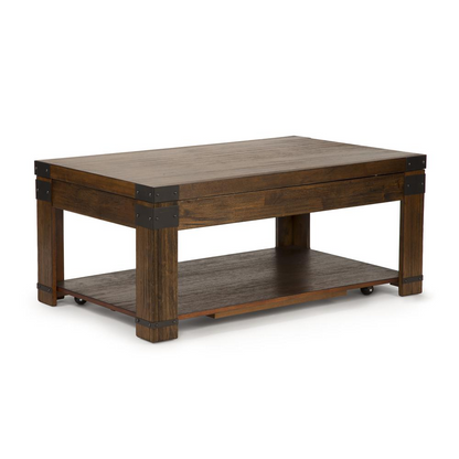 Start2Finish Arusha Lift Top Cocktail Table with wood finish, featuring a raised surface for convenient use and storage.