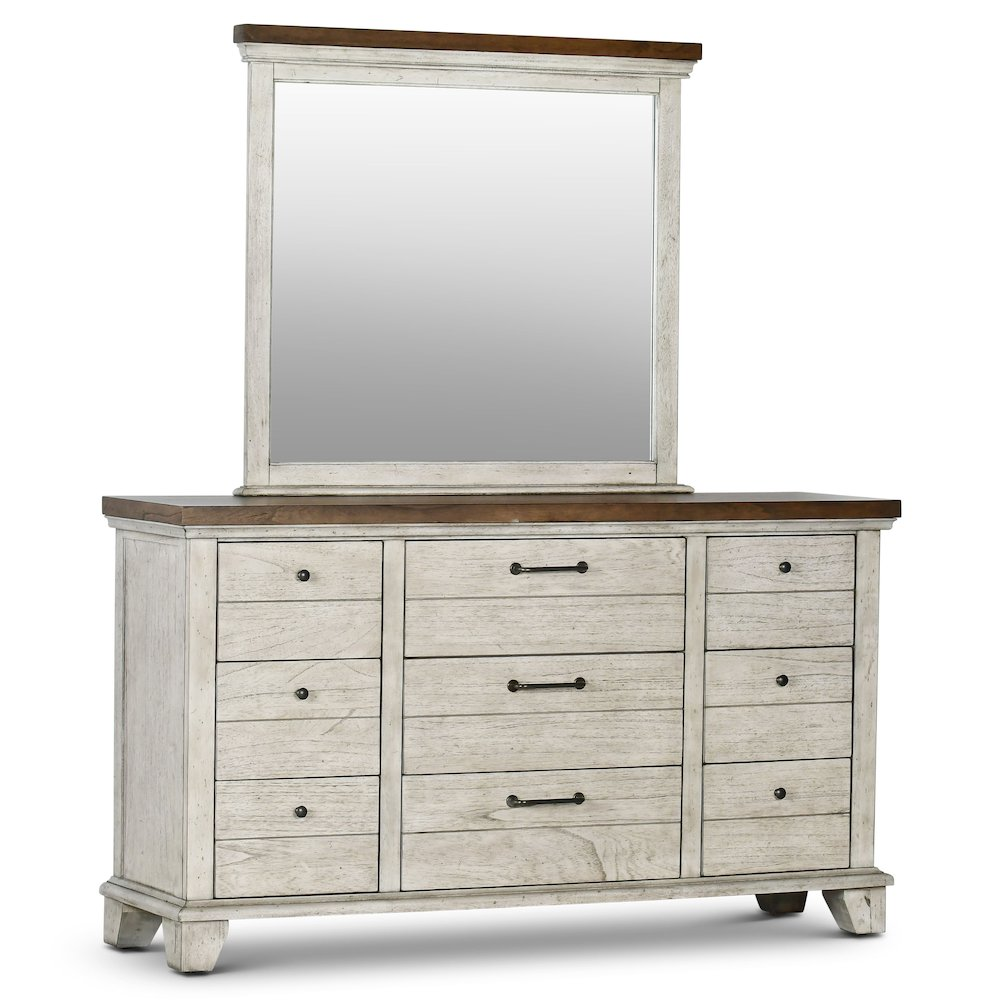 Start2Finish Bear Creek dresser with matching mirror, featuring wood finish, multiple drawers, and a modern design for bedroom storage.