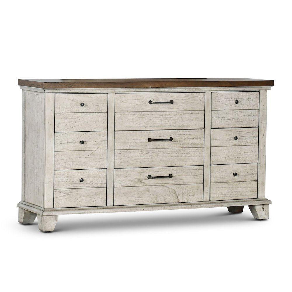 Start2Finish Bear Creek dresser with attached mirror, wooden bedroom furniture with multiple drawers and a sleek finish.
