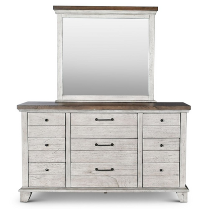 Start2Finish Bear Creek Dresser with matching mirror, wooden bedroom furniture featuring multiple drawers and sleek design.