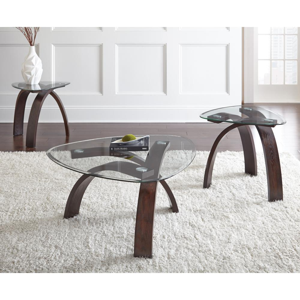Start2Finish Pitman 3-piece occasional furniture set with a coffee table and two side tables, modern wood finish with clean lines.