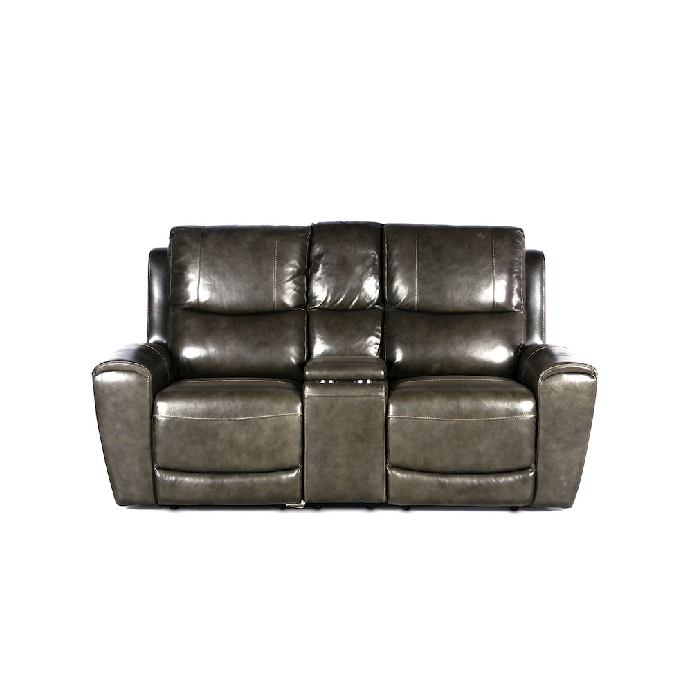 Start2Finish Laurel Pwr-Pwr console loveseat in beige fabric, showcasing plush cushions and modern furniture design.