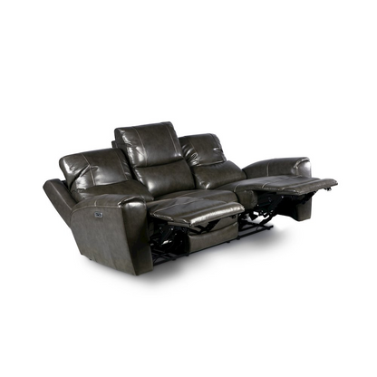 Start2Finish Laurel Pwr-Pwr Grey Sofa showing plush grey fabric, padded armrests, and modern design in a living room setting.