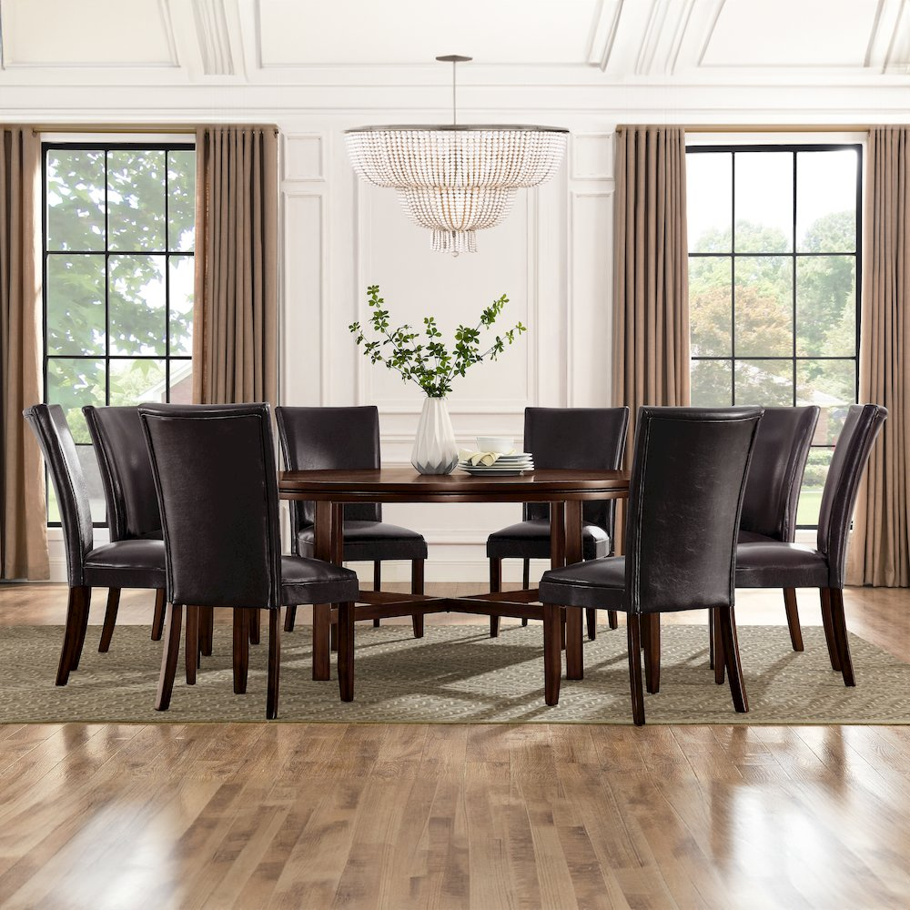 Start2Finish Hartford 72-inch dining set with nine-piece brown chairs, modern wooden furniture for dining room.