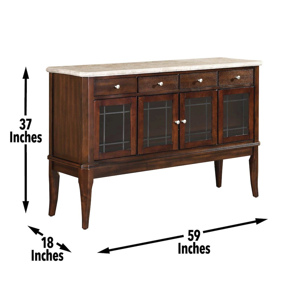 Marseille marble top sideboard by Start2Finish featuring a sleek design, marble surface, and wooden storage cabinets.