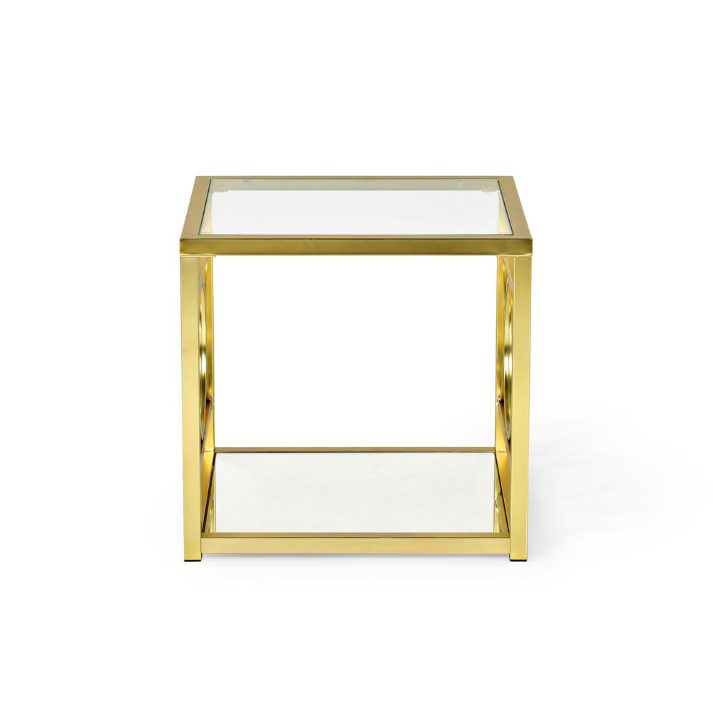 Olympia End Table by Start2Finish featuring a sleek gold finish and modern design with a round tabletop and sturdy base.