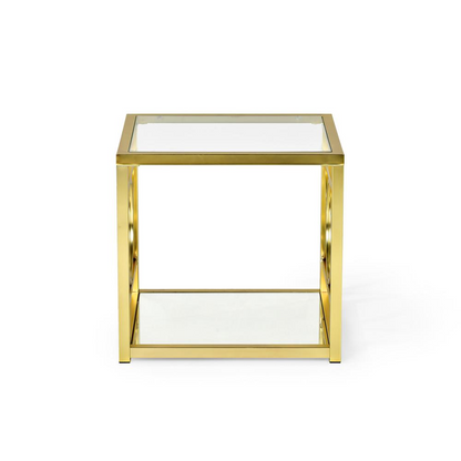 Olympia End Table by Start2Finish featuring a sleek gold finish and modern design with a round tabletop and sturdy base.