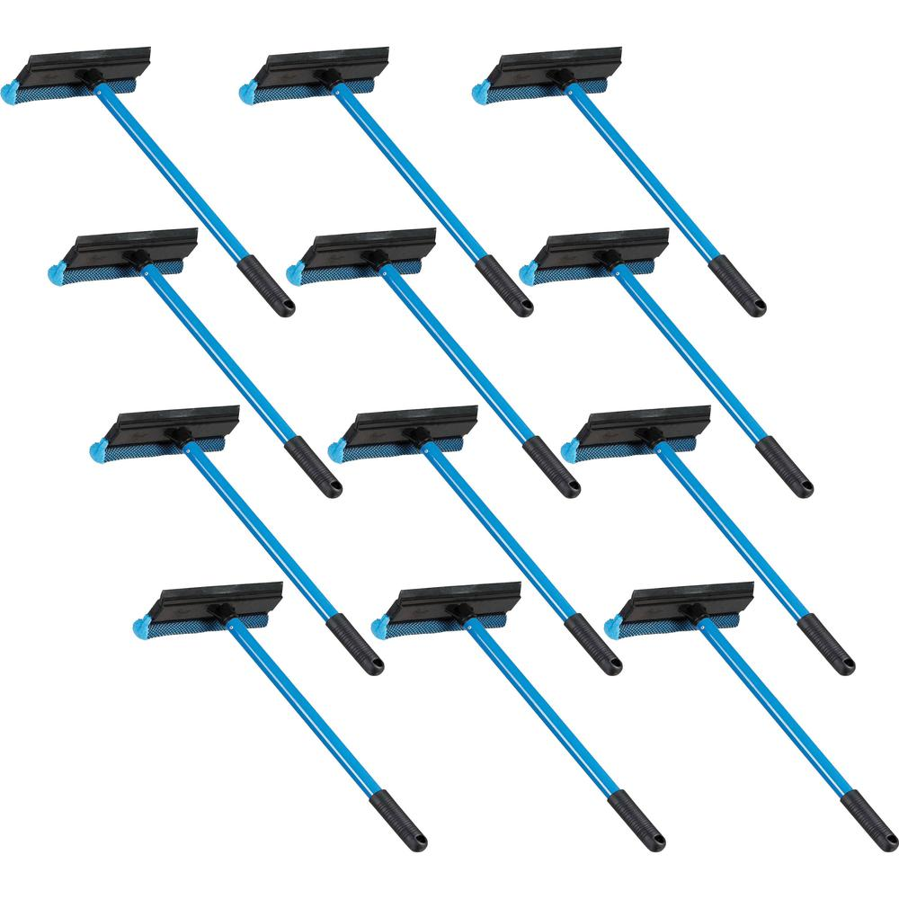 Start2Finish Ettore auto squeegee scrubber with 8-inch rubber blade and 16-inch aluminum handle, blue, lightweight and streak-free.
