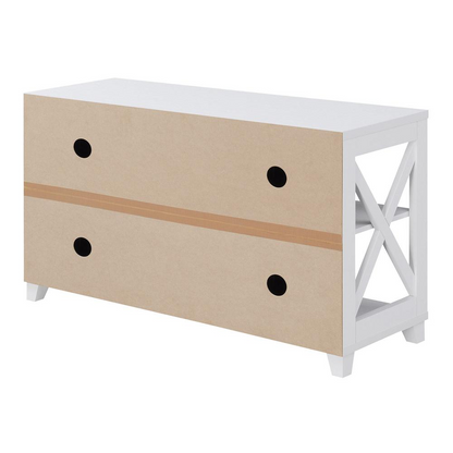White Oxford Deluxe 2 Drawer TV stand by Start2Finish with shelves, suitable for TVs up to 55 inches, featuring a modern design.