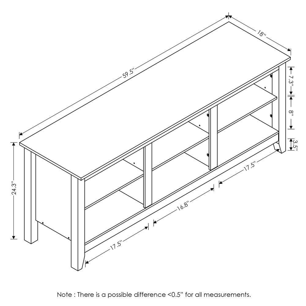 Furinno Jensen TV stand with shelves in French Oak Grey, designed for 60-inch TVs, by Start2Finish furniture.