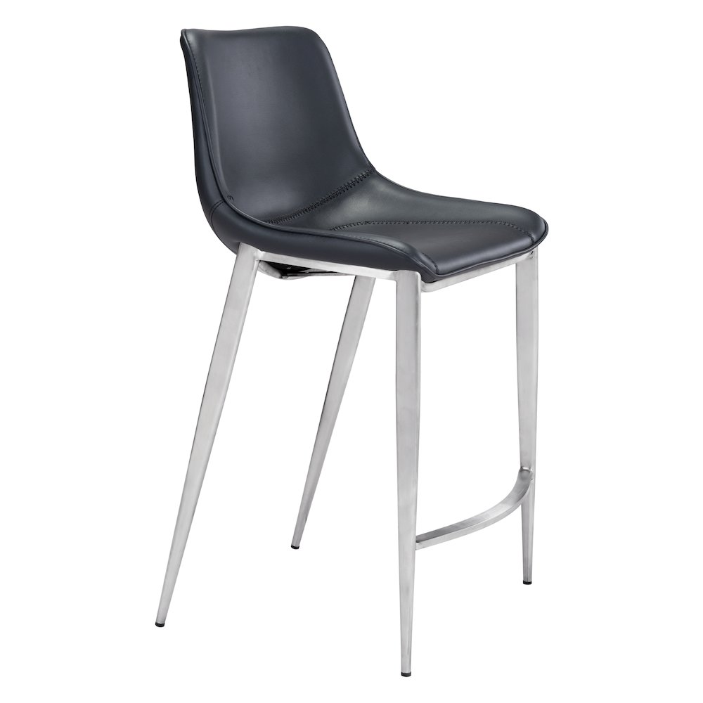 Pair of black and silver Magnus counter stools from Start2Finish with metal legs and cushioned seats, set of two for kitchen or bar area.