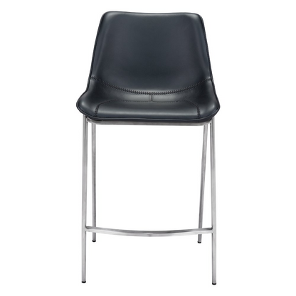 Pair of black and silver Magnus counter stools by Start2Finish, featuring modern design with cushioned seats and sturdy metal legs.