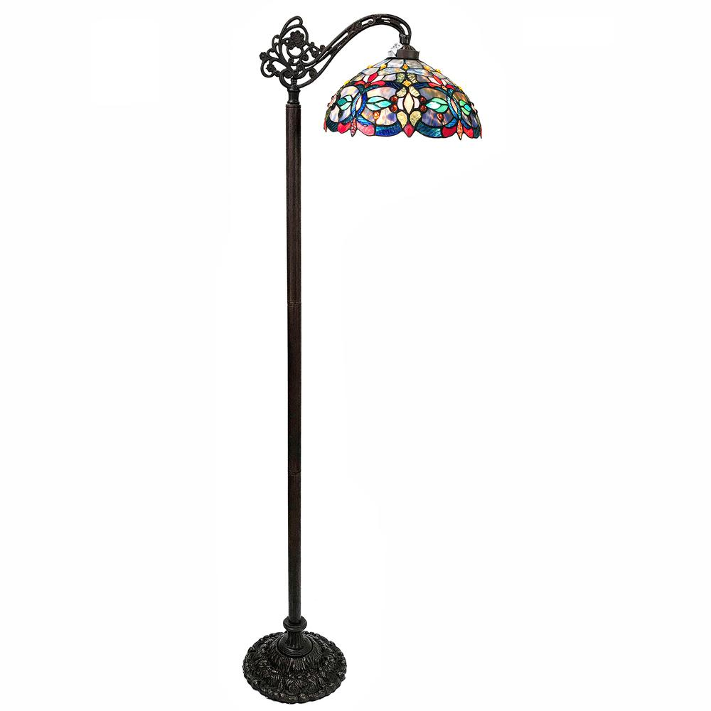 Start2Finish Chloe Lighting Vivian Tiffany-style Victorian stained glass floor lamp, 60-inch height with intricate multicolor glass panels.